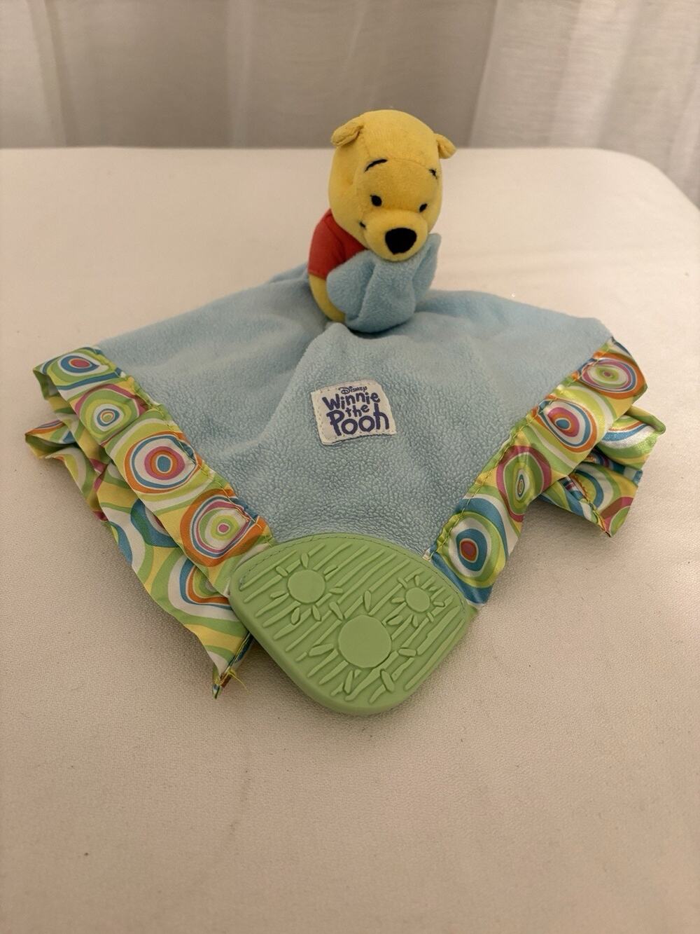 Disney Winnie The Pooh Lovey Blue Swirl Edge Teether Baby Crinkle Corner FLAW